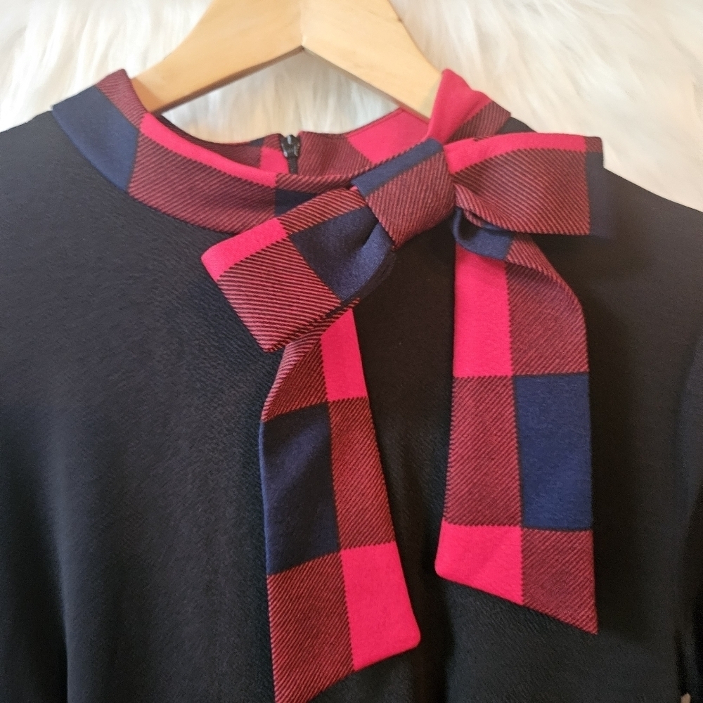 Shein Perfectly Plaid Holiday Midi Dress W/ Bow Accent - Picture 2 of 10
